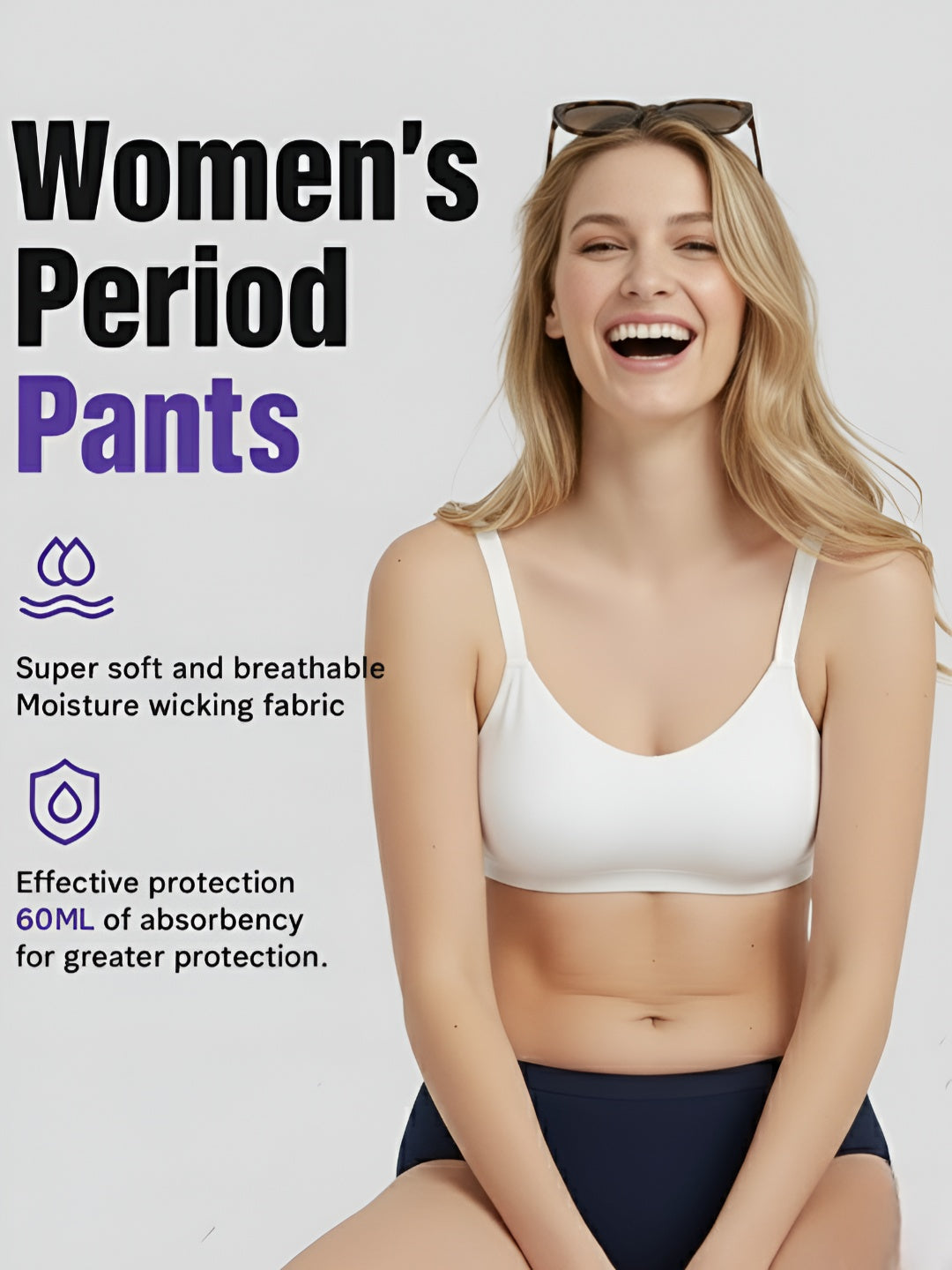 Leakproof Period Underwear for Women | Reusable Menstrual Panty | Full Coverage Protection (Navy)