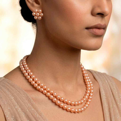 Multilayer Golden Brown Pearl Set With Earrings (Pack of 1)